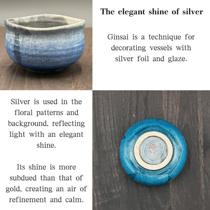 Matcha Bowl Silver Flower Kutani – Japanese Chawan, Traditional Kutani-yaki Tea Cup, Made in Japan