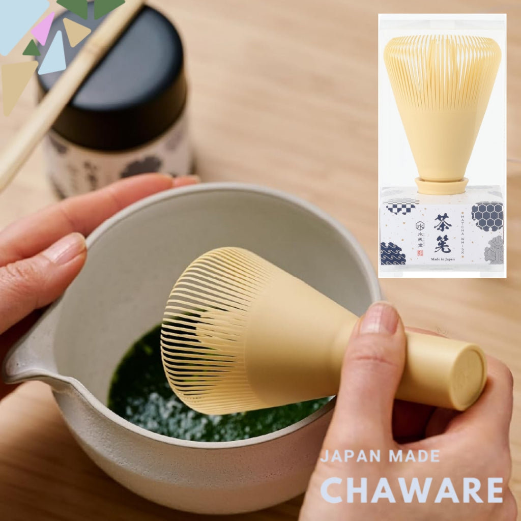 Japanese Tea Whisk, Made in Japan, 100 Stems, White Bamboo Color, Unbreakable Resin, Ideal for Tea Ceremony Practice and