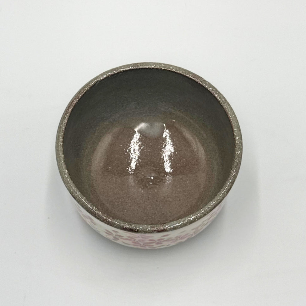 Japanese Mino Ware Mini Matcha Bowl White Glaze Pink Sakura Cherry Blossom Tea Ceremony Made in Japan