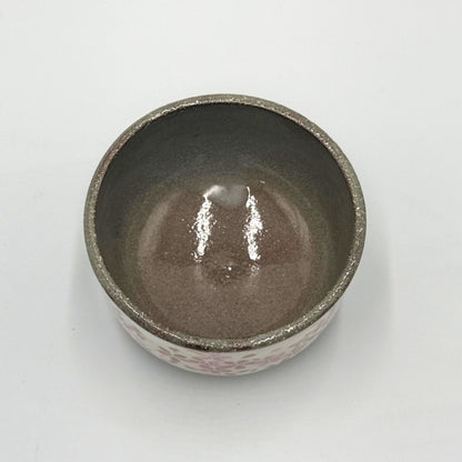 Japanese Mino Ware Mini Matcha Bowl White Glaze Pink Sakura Cherry Blossom Tea Ceremony Made in Japan