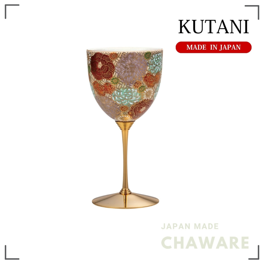 Kutani Ware Wine Cup – Floral Design (Hanazume) | Handcrafted in Japan