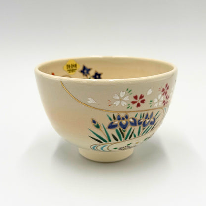 Kyoto Ware, Kiyomizu Ware, Shoho Matcha Bowl, Flowing Water Seasonal Flowers K2-10