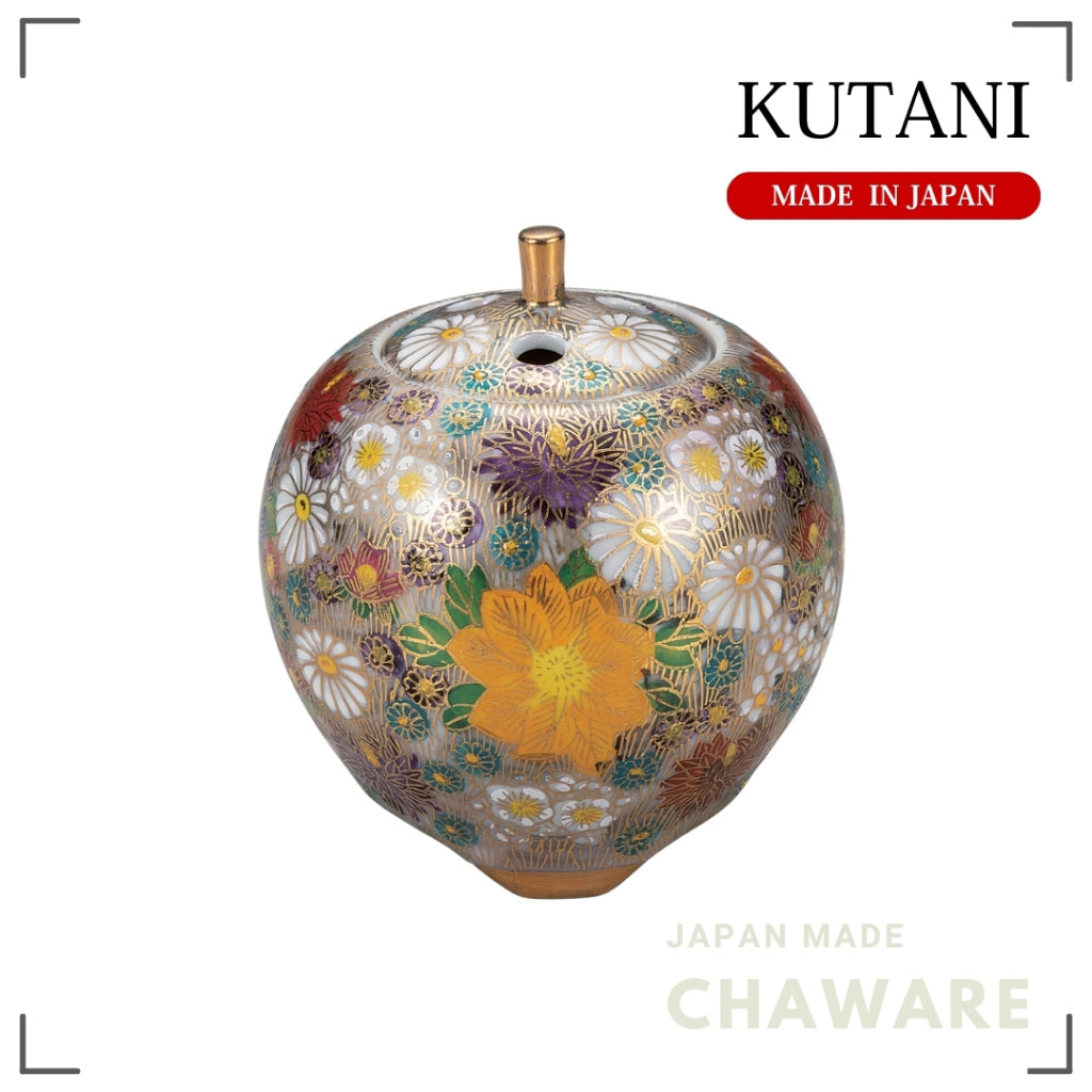 Kutani Ware Mini Incense Burner 3in – Real Gold Flower Design | Made in Japan