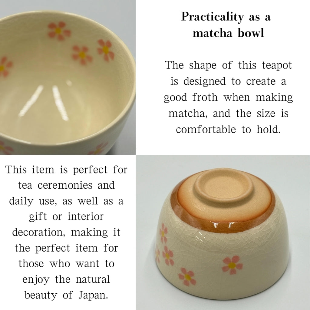 Matcha Bowl Made in Japan – White Hanachirashi Chawan – Japanese Mino Ware Tea Cup