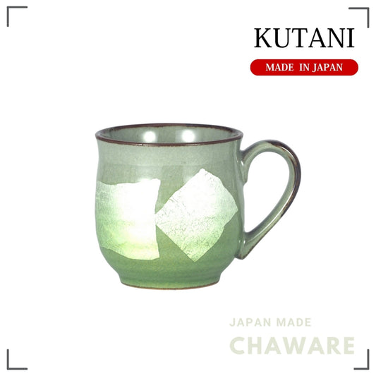 Kutani Ware Mug – Silver Accent Light Green Design | Made in Japan