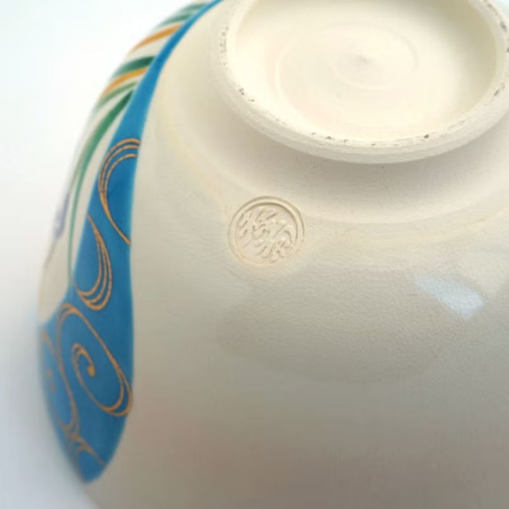 Kyo Kiyomizu Ware Matcha Bowl Iris & Flowing Water Design | Japanese Ceramic Tea Bowl