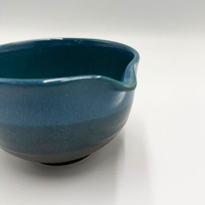 Japanese Mino Ware Blue Glaze Katakuchi Matcha Bowl Handcrafted Ceramic Tea Cup 13.7cm