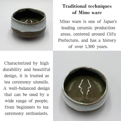 Matcha Bowl Unofu Nagashi – Japanese Chawan Tea Cup, Mino Ware with White Flowing Glaze, Made in Japan