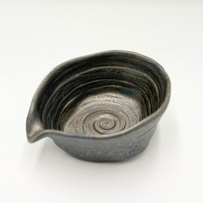 Japanese Mino Ware Silver Glazed Katakuchi Matcha Bowl Handcrafted Ceramic Tea Cup Made in Japan