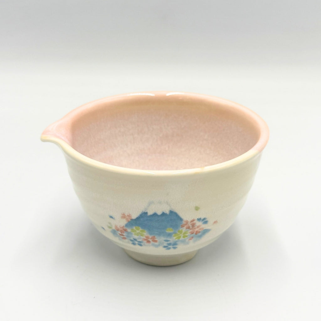Japanese Mino Ware Matcha Bowl Mt Fuji Design Handmade Pouring Spout Tea Ceremony Latte Art