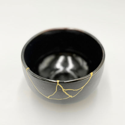 Japanese Matcha Bowl Yuzu Tenmoku Kintsugi Style Chawan Mino Ware Handcrafted Tea Ceremony Ceramic
