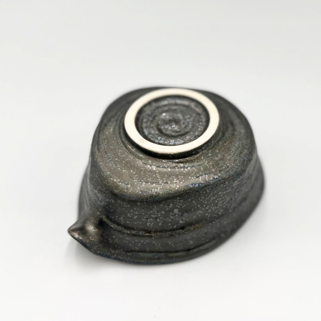 Japanese Mino Ware Silver Glazed Katakuchi Matcha Bowl Handcrafted Ceramic Tea Cup Made in Japan