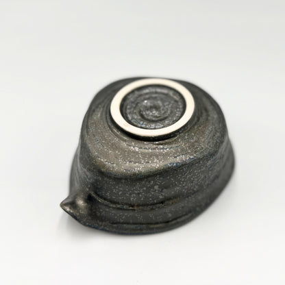Japanese Mino Ware Silver Glazed Katakuchi Matcha Bowl Handcrafted Ceramic Tea Cup Made in Japan