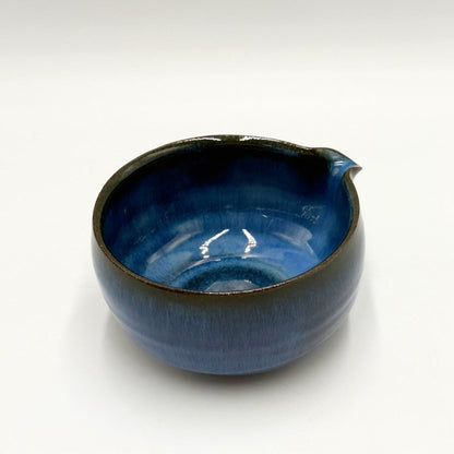 Japanese Handcrafted Blue Straw Ash Glaze Katakuchi Matcha Bowl Ceramic Tea Cup 14.5cm Made in Japan