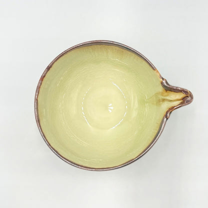 Japanese Mino Ware Matcha Bowl Katakuchi Pouring Spout Rustic Crackle Glaze Ceramic Tea Cup