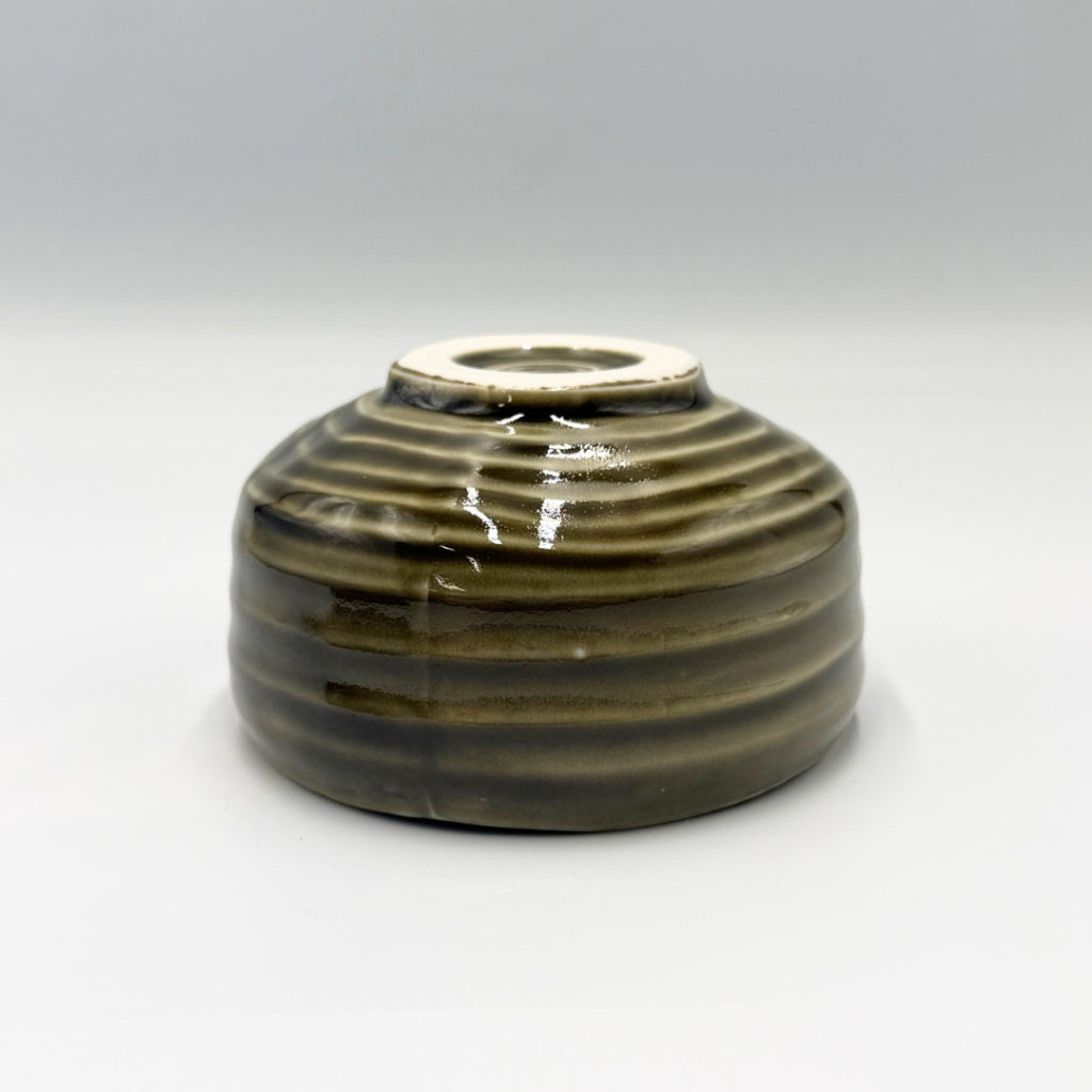 Japanese Matcha Bowl Flower Shape Yomogi Green Mino Ware Porcelain Chawan Made in Japan Φ12cm