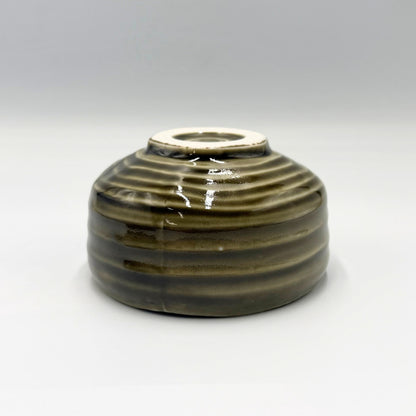 Japanese Matcha Bowl Flower Shape Yomogi Green Mino Ware Porcelain Chawan Made in Japan Φ12cm