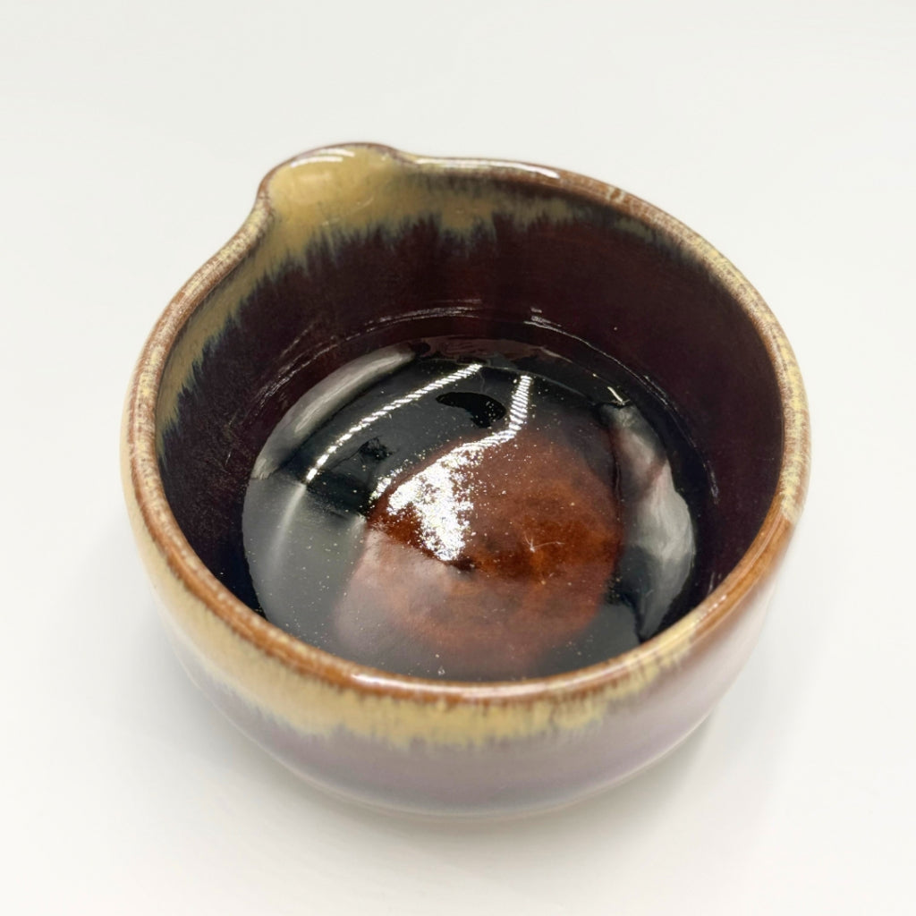 Japanese Handmade Matcha Bowl Kohaku Amber ME-GU-RI Series Ceramic Katakuchi Tea Cup 350ml