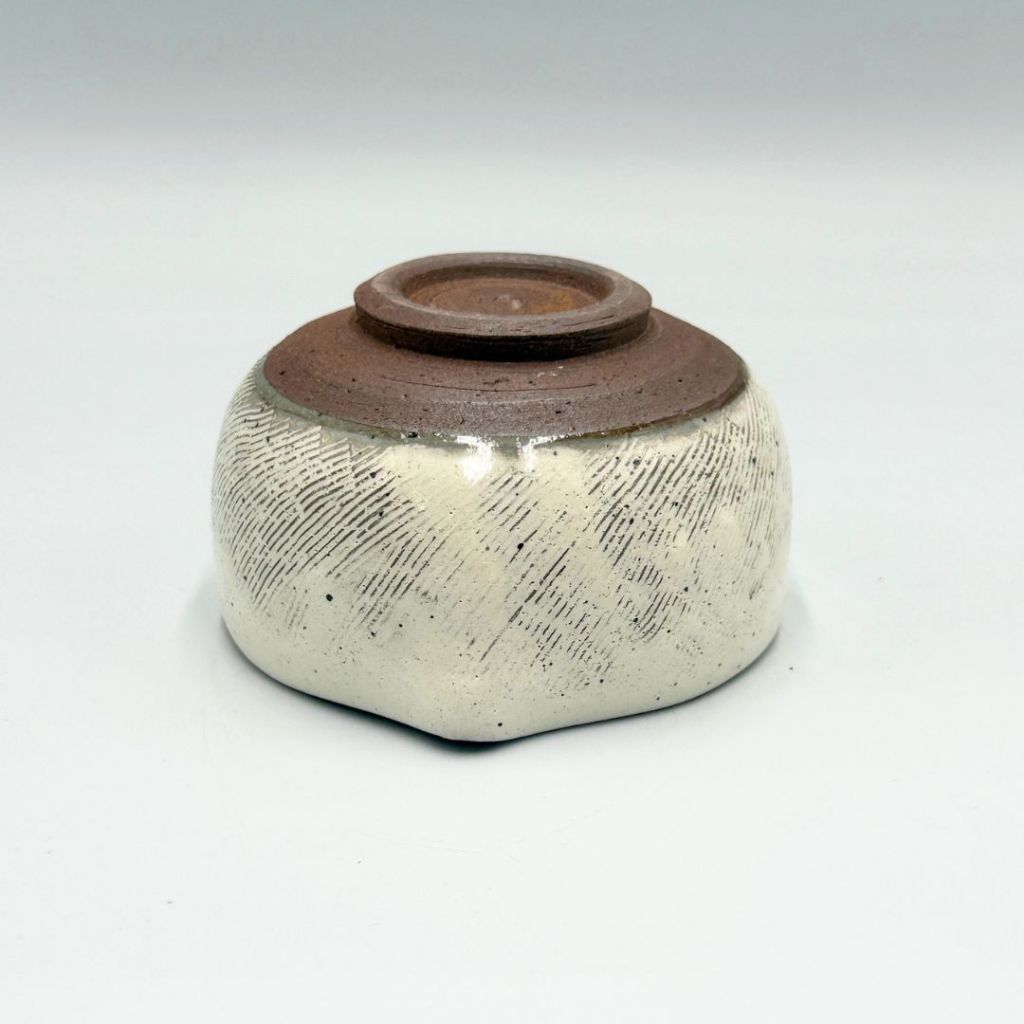 Mino Yaki Matcha Bowl with Spout | Kohikikusibori Pattern Japanese Ceramic Tea Bowl