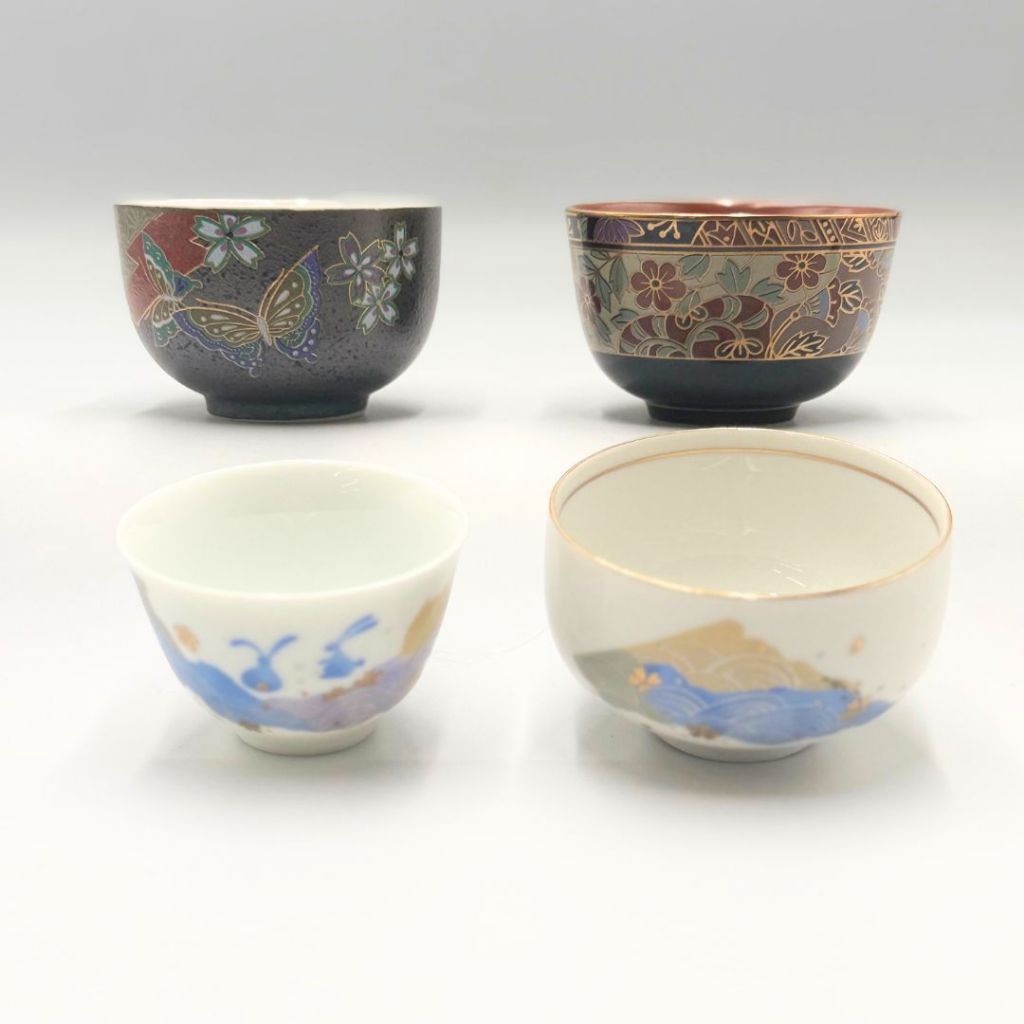 Japanese Ceramic 3-Piece Set: Mino Ware, Kutani Ware, Traditional Pottery Teacups (Random Assortment)