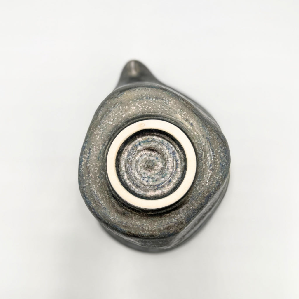 Japanese Mino Ware Silver Glazed Katakuchi Matcha Bowl Handcrafted Ceramic Tea Cup Made in Japan