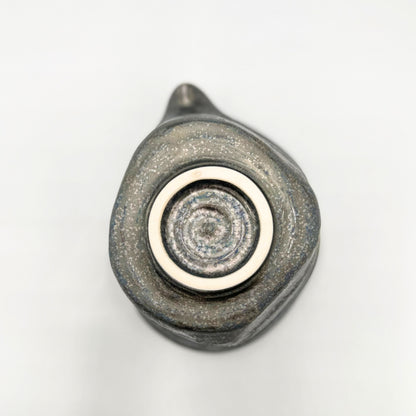 Japanese Mino Ware Silver Glazed Katakuchi Matcha Bowl Handcrafted Ceramic Tea Cup Made in Japan