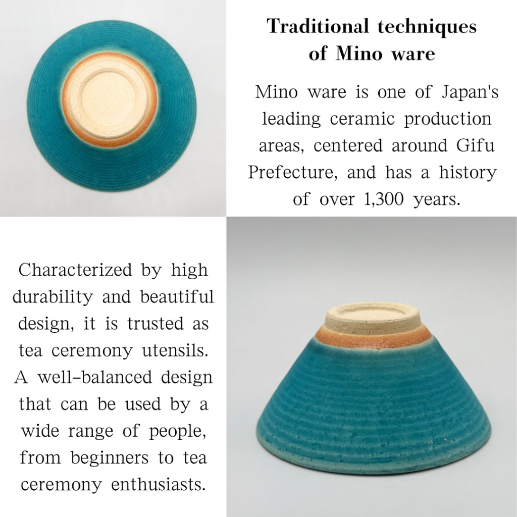 Matcha Bowl Turquoise Matte Hiragata – Japanese Flat Chawan Mino Ware Tea Cup Made in Japan