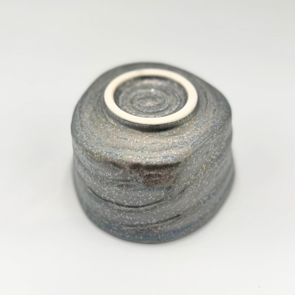 Japanese Mino Ware Silver Glazed Katakuchi Matcha Bowl Handcrafted Ceramic Tea Cup Made in Japan
