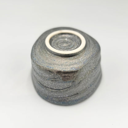 Japanese Mino Ware Silver Glazed Katakuchi Matcha Bowl Handcrafted Ceramic Tea Cup Made in Japan