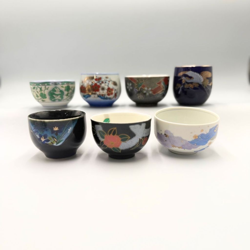 Japanese Ceramic 3-Piece Set: Mino Ware, Kutani Ware, Traditional Pottery Teacups (Random Assortment)
