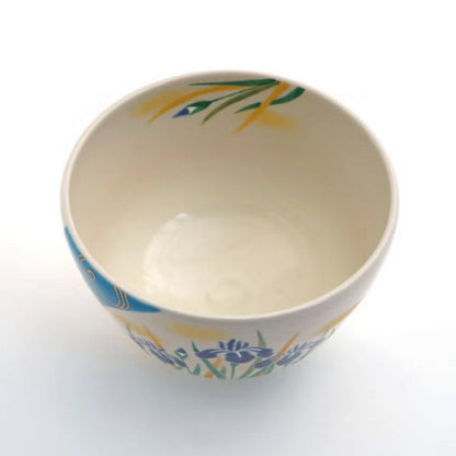 Kyo Kiyomizu Ware Matcha Bowl Iris & Flowing Water Design | Japanese Ceramic Tea Bowl