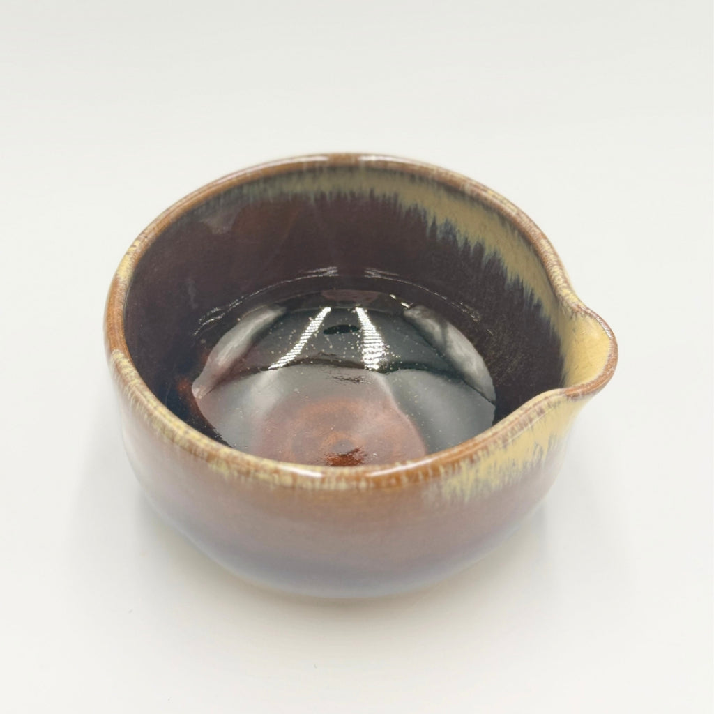 Japanese Handmade Matcha Bowl Kohaku Amber ME-GU-RI Series Ceramic Katakuchi Tea Cup 350ml