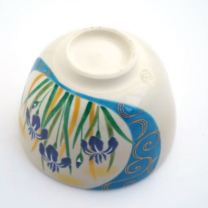 Kyo Kiyomizu Ware Matcha Bowl Iris & Flowing Water Design | Japanese Ceramic Tea Bowl