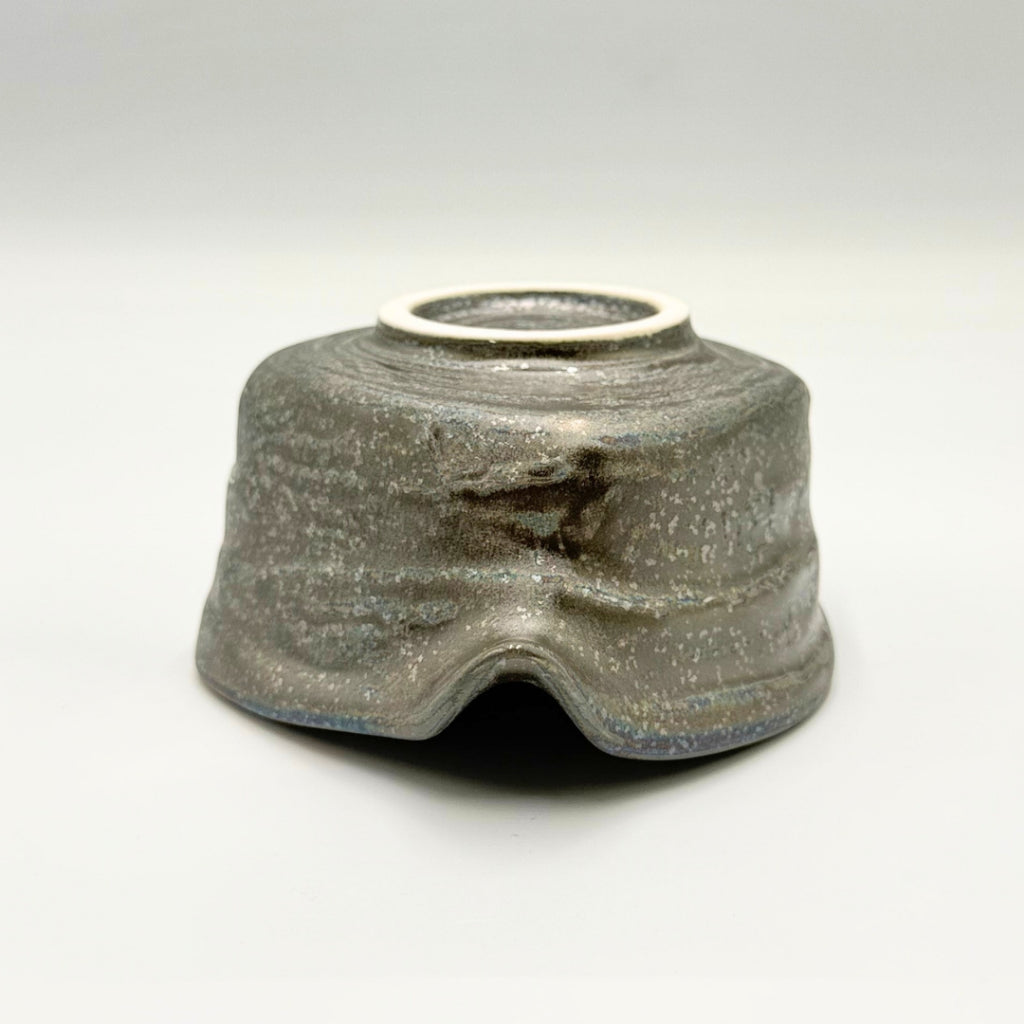 Japanese Mino Ware Silver Glazed Katakuchi Matcha Bowl Handcrafted Ceramic Tea Cup Made in Japan