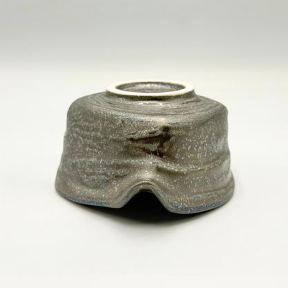 Japanese Mino Ware Silver Glazed Katakuchi Matcha Bowl Handcrafted Ceramic Tea Cup Made in Japan