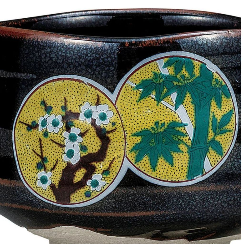 Kutani Ware Matcha Bowl Sho-Chiku-Bai Pine Bamboo Plum Japanese Ceramic Tea Cup Handcrafted Japan