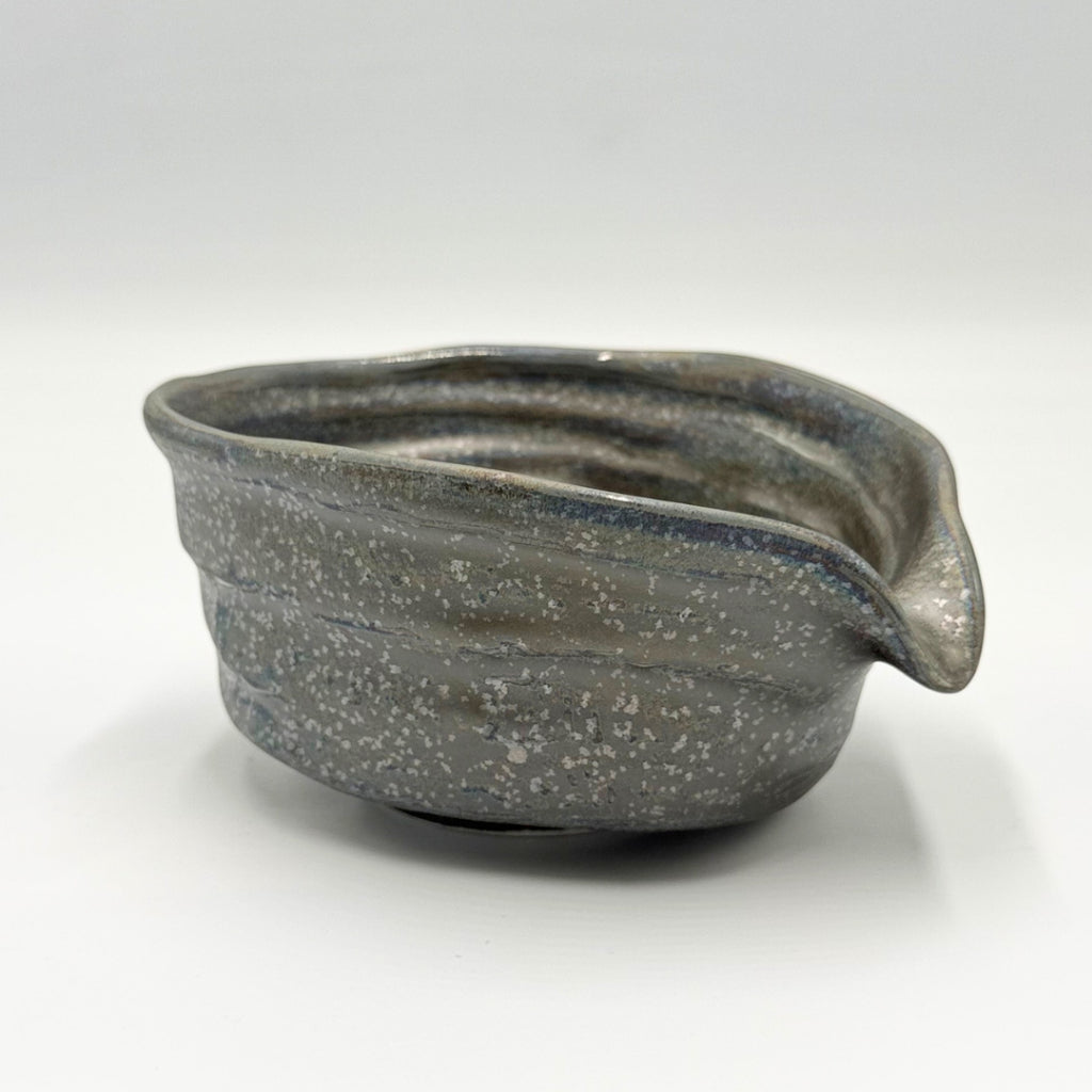 Japanese Mino Ware Silver Glazed Katakuchi Matcha Bowl Handcrafted Ceramic Tea Cup Made in Japan