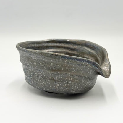 Japanese Mino Ware Silver Glazed Katakuchi Matcha Bowl Handcrafted Ceramic Tea Cup Made in Japan