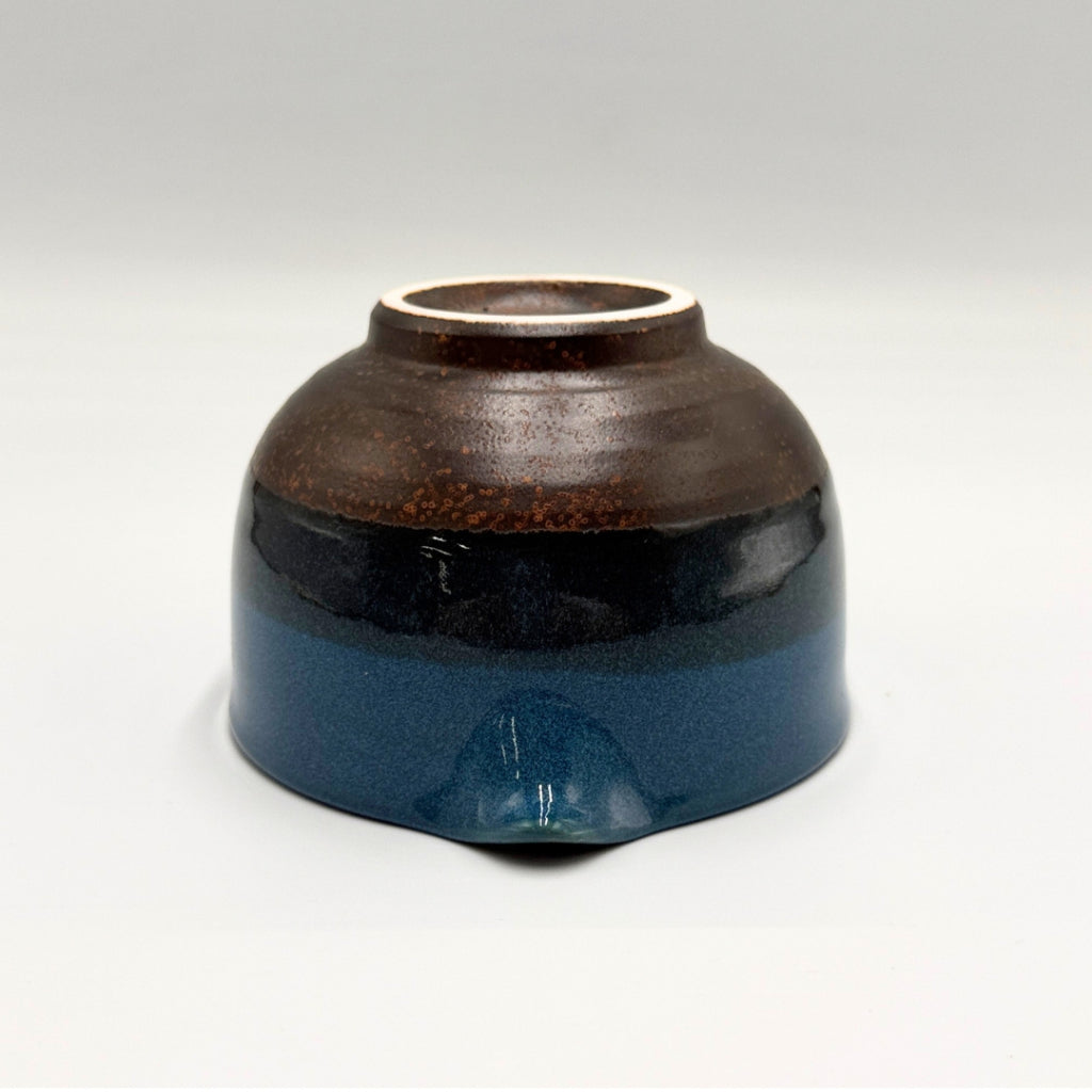 Japanese Mino Ware Blue Glaze Katakuchi Matcha Bowl Handcrafted Ceramic Tea Cup 13.7cm