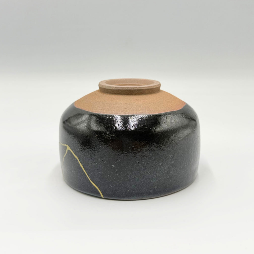 Japanese Matcha Bowl Yuzu Tenmoku Kintsugi Style Chawan Mino Ware Handcrafted Tea Ceremony Ceramic