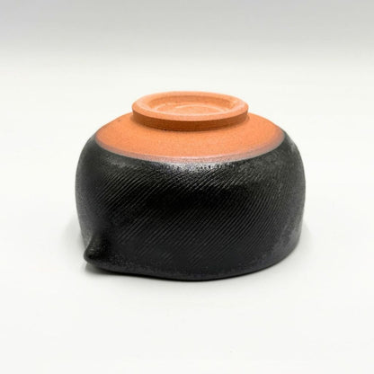 Mino Yaki Black Glaze Matcha Bowl with Spout | Japanese Ceramic Tea Bowl for Matcha Latte