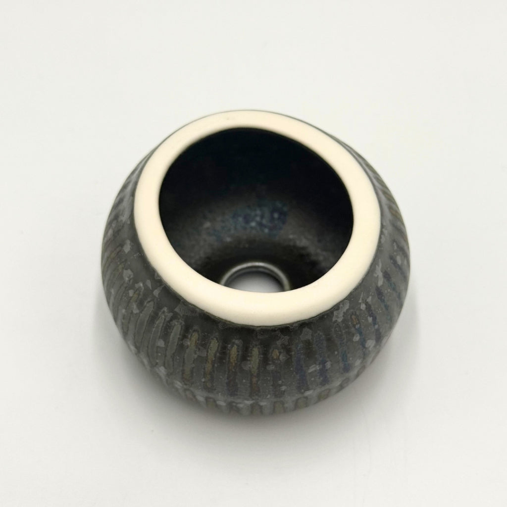 Japanese Mino Ware Silver Chasen Stand Round Tea Whisk Holder Matcha Ceramic Gift