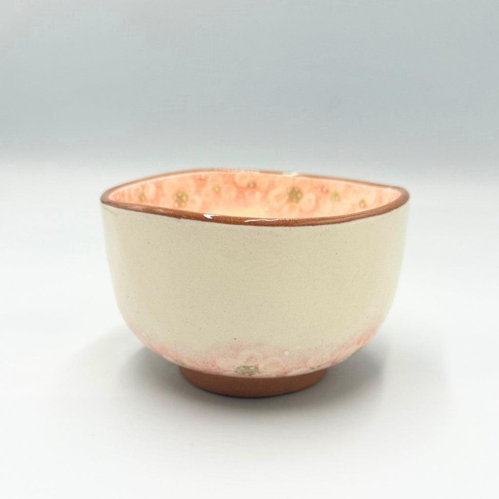 Japanese Matcha Bowl Ohanabatake Pink Mino Ware Chawan Handcrafted Ceramic Tea Bowl Made in Japan