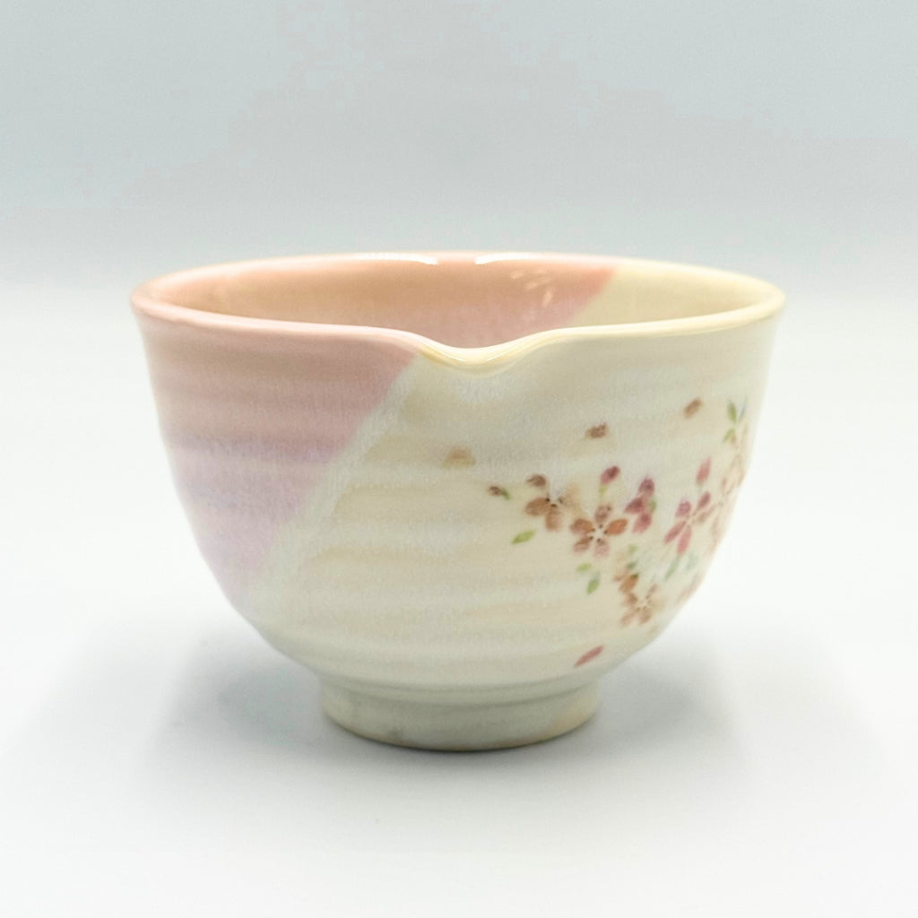 Japanese Mino Ware Sakura Cherry Blossom Matcha Bowl Handmade Pouring Spout Chawan Tea Ceremony
