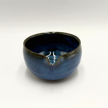 Japanese Handcrafted Blue Straw Ash Glaze Katakuchi Matcha Bowl Ceramic Tea Cup 14.5cm Made in Japan