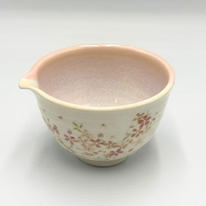 Japanese Mino Ware Sakura Cherry Blossom Matcha Bowl Handmade Pouring Spout Chawan Tea Ceremony