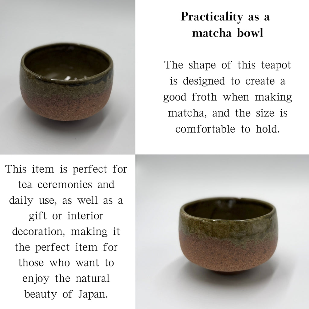 Matcha Bowl Iga Oribe – Japanese Chawan Mino Ware Tea Cup with Green Glaze, Made in Japan