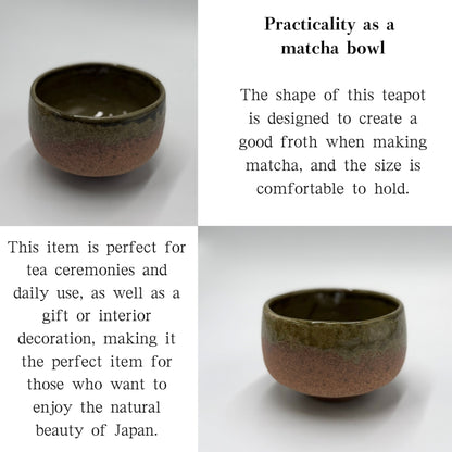 Matcha Bowl Iga Oribe – Japanese Chawan Mino Ware Tea Cup with Green Glaze, Made in Japan