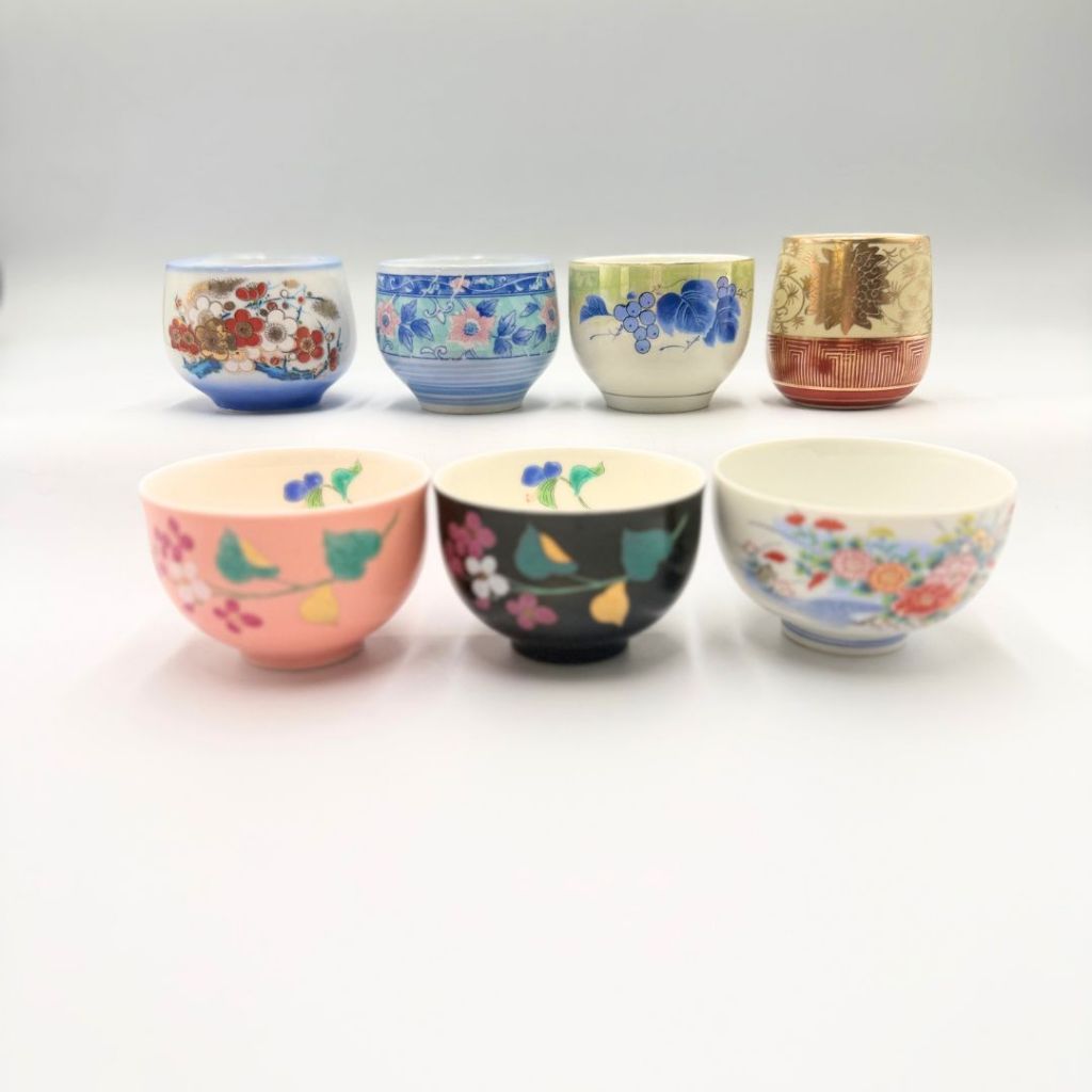 Japanese Ceramic 3-Piece Set: Mino Ware, Kutani Ware, Traditional Pottery Teacups (Random Assortment)