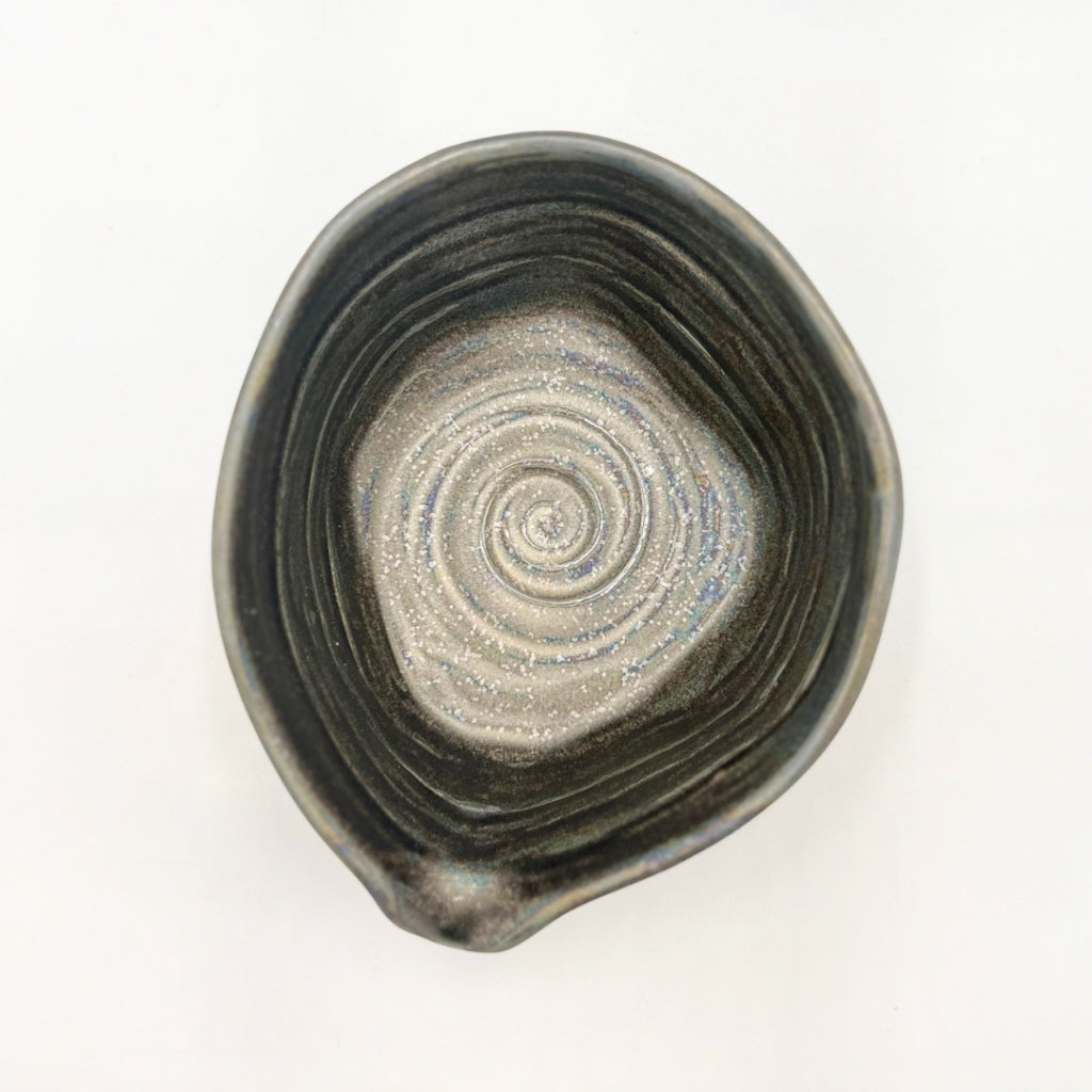 Japanese Mino Ware Silver Glazed Katakuchi Matcha Bowl Handcrafted Ceramic Tea Cup Made in Japan